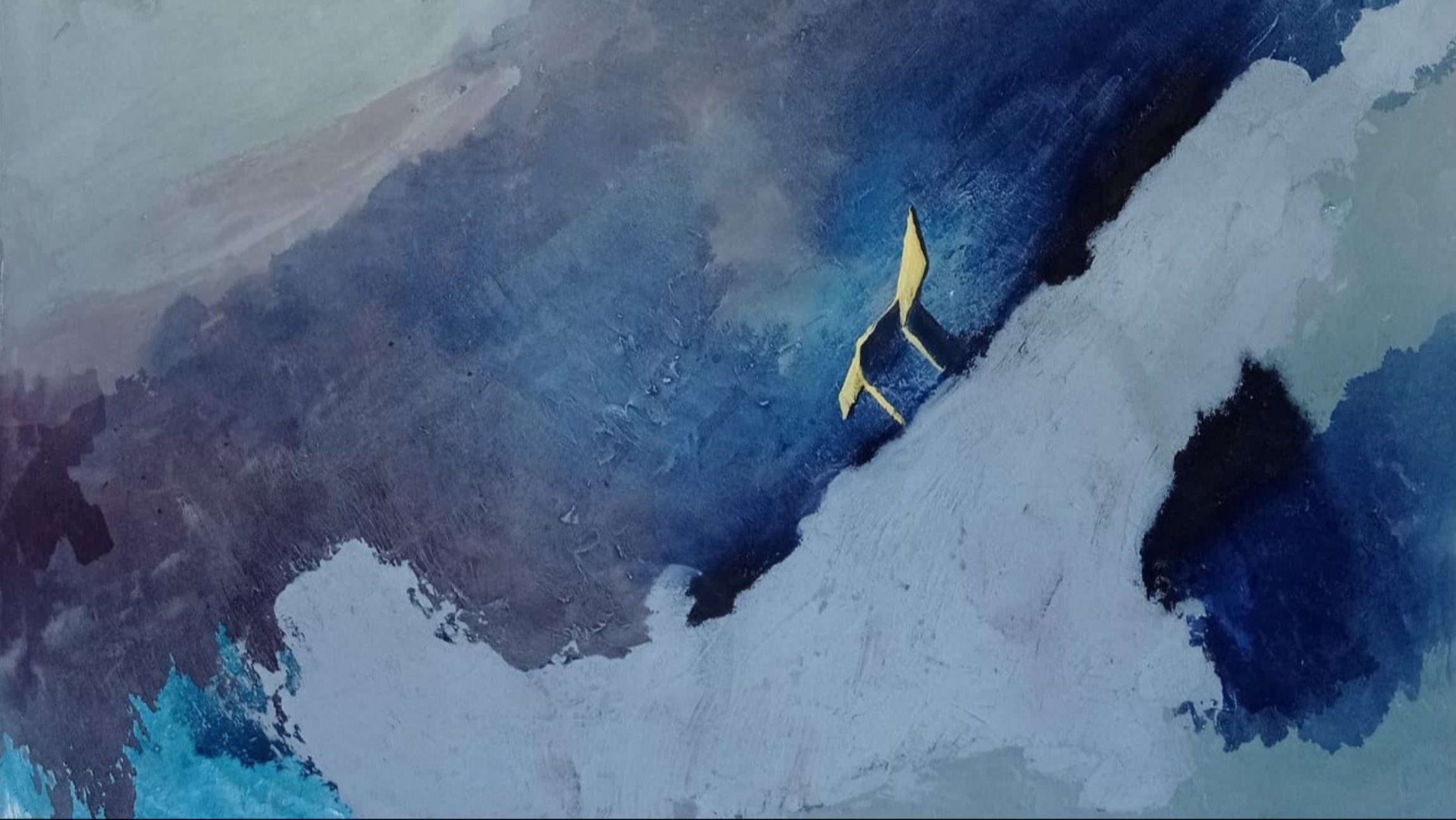 Abstract painting with blue, purple, and white colors